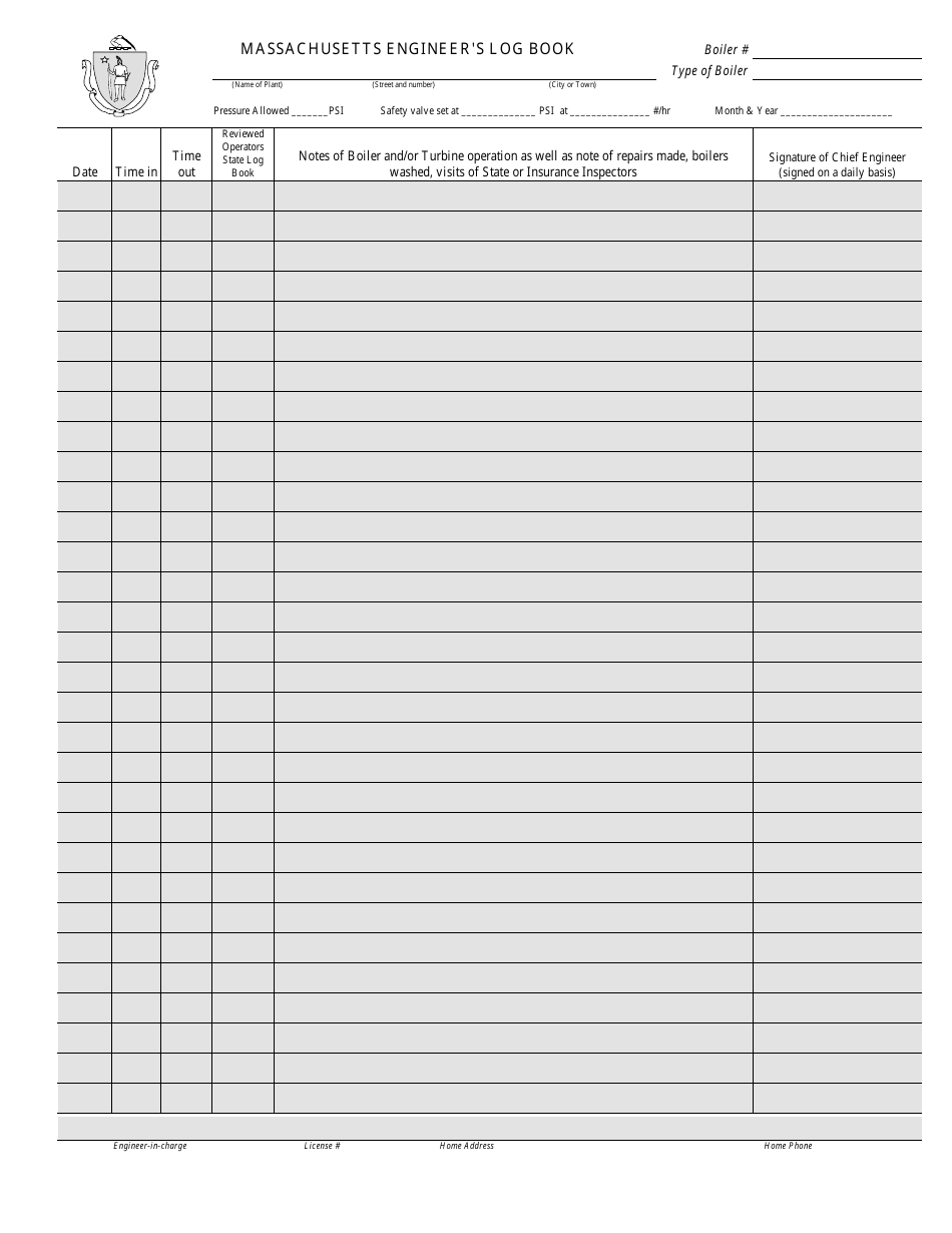 Massachusetts Massachusetts Engineer's Log Book - Fill Out, Sign Online ...