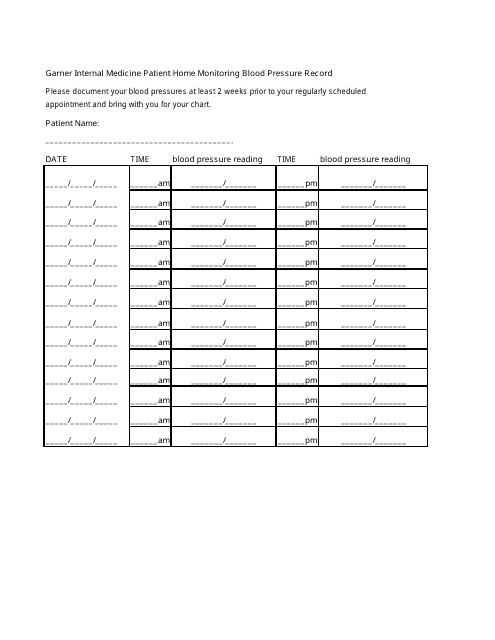 Patient Home Monitoring Blood Pressure Record Template