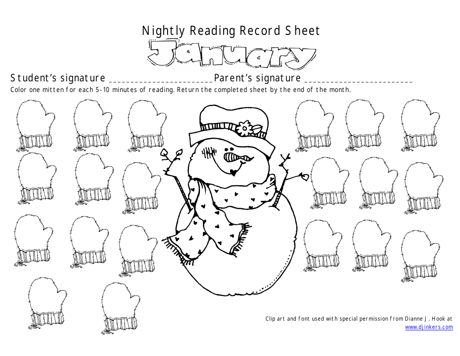January Nightly Reading Record Sheet Template - Preview Image