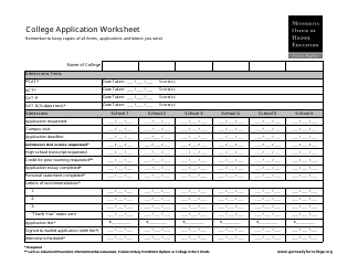 College Application Worksheet Template