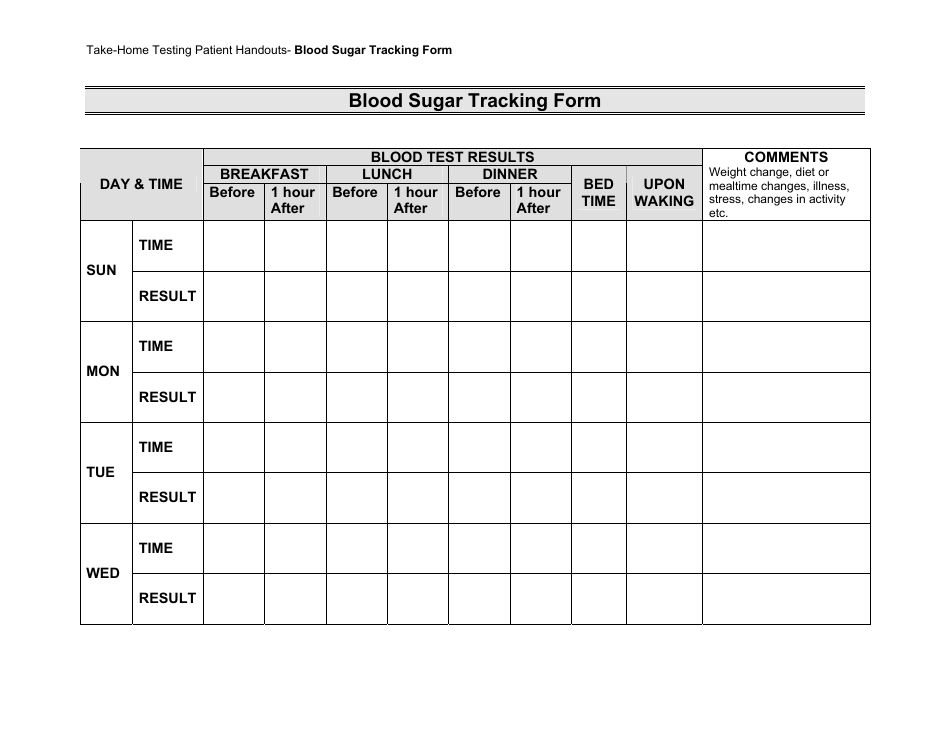 Blood Sugar Tracking Form, Page 1