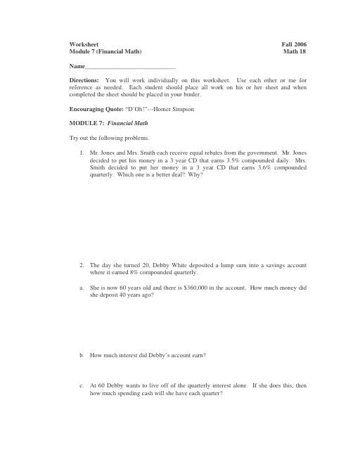 Preview of Financial Math Worksheet document