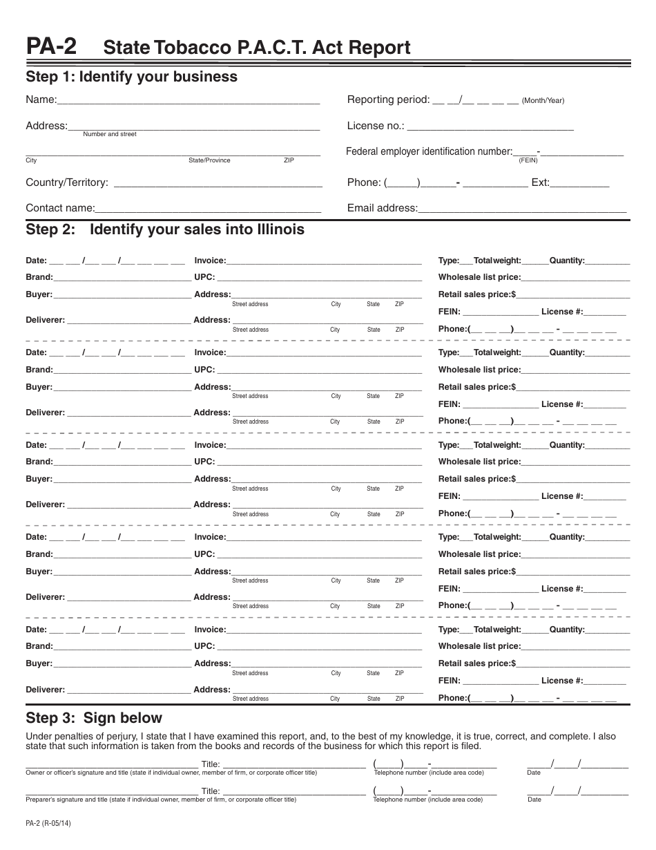 Form PA-2 State Tobacco P.a.c.t. Act Report - Illinois, Page 1