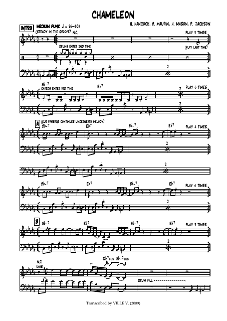 H. Hancock, B. Maupin, H. Mason, P. Jackson - Chameleon Sheet Music