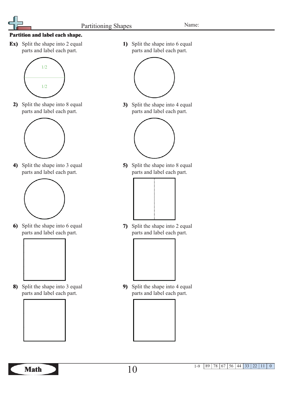 Partitioning Shapes Worksheet with Answer Key Image Preview