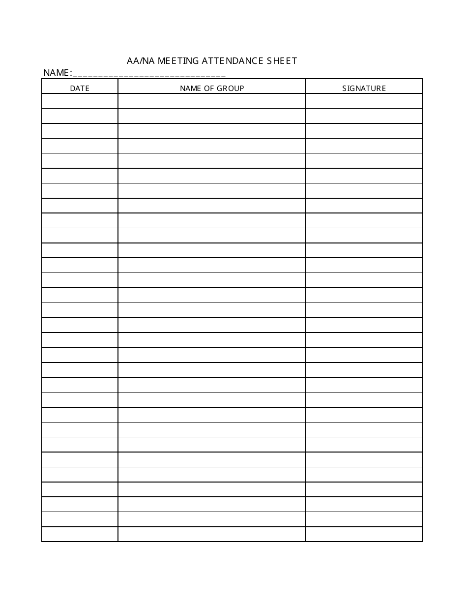 Aa Attendance Sheet Printable