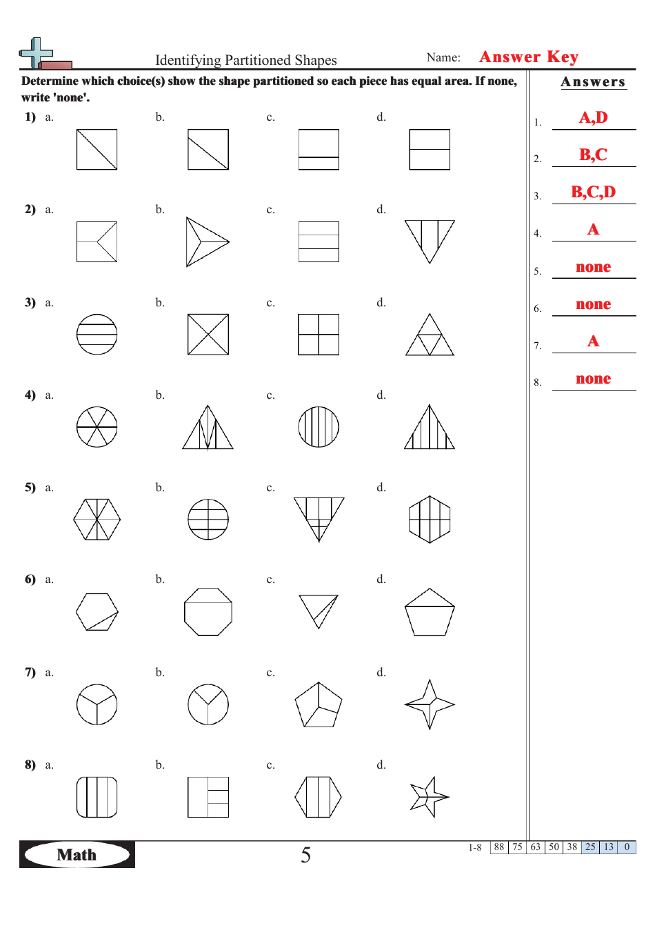 Identifying Partitioned Shapes Worksheet With Answer Key - a, D, Page 2