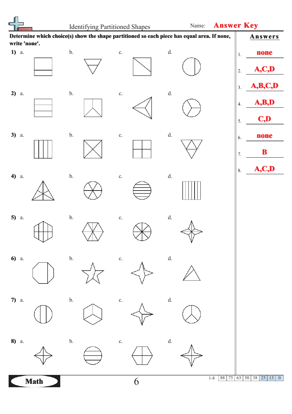 Identifying Partitioned Shapes Worksheet With Answer Key - a, C, D, Page 2