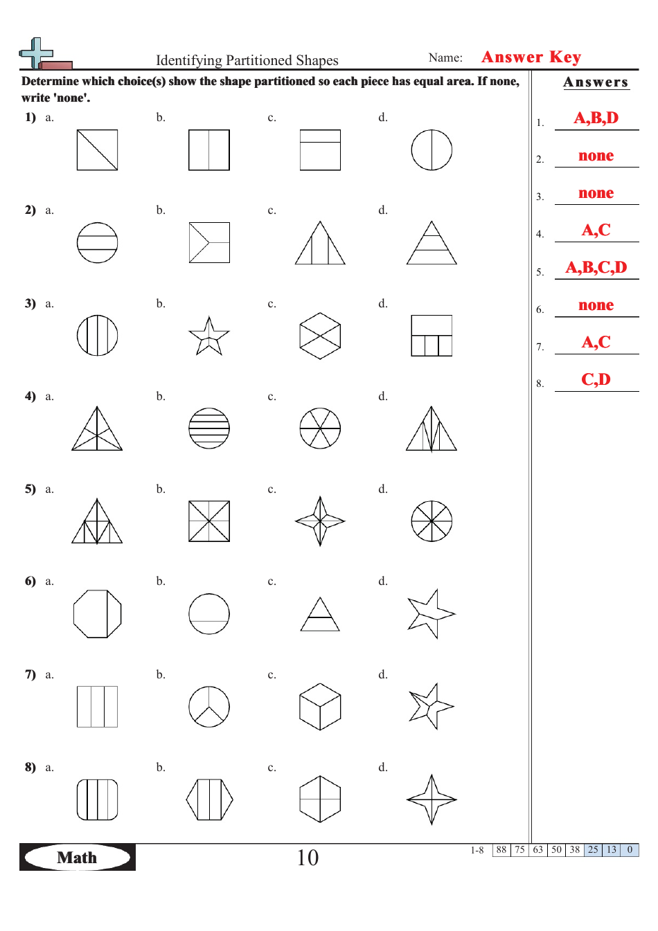 Identifying Partitioned Shapes Worksheet With Answer Key - a, B, D, Page 2