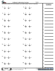Document preview: Adding & Subtracting Fractions Worksheet With Answer Key