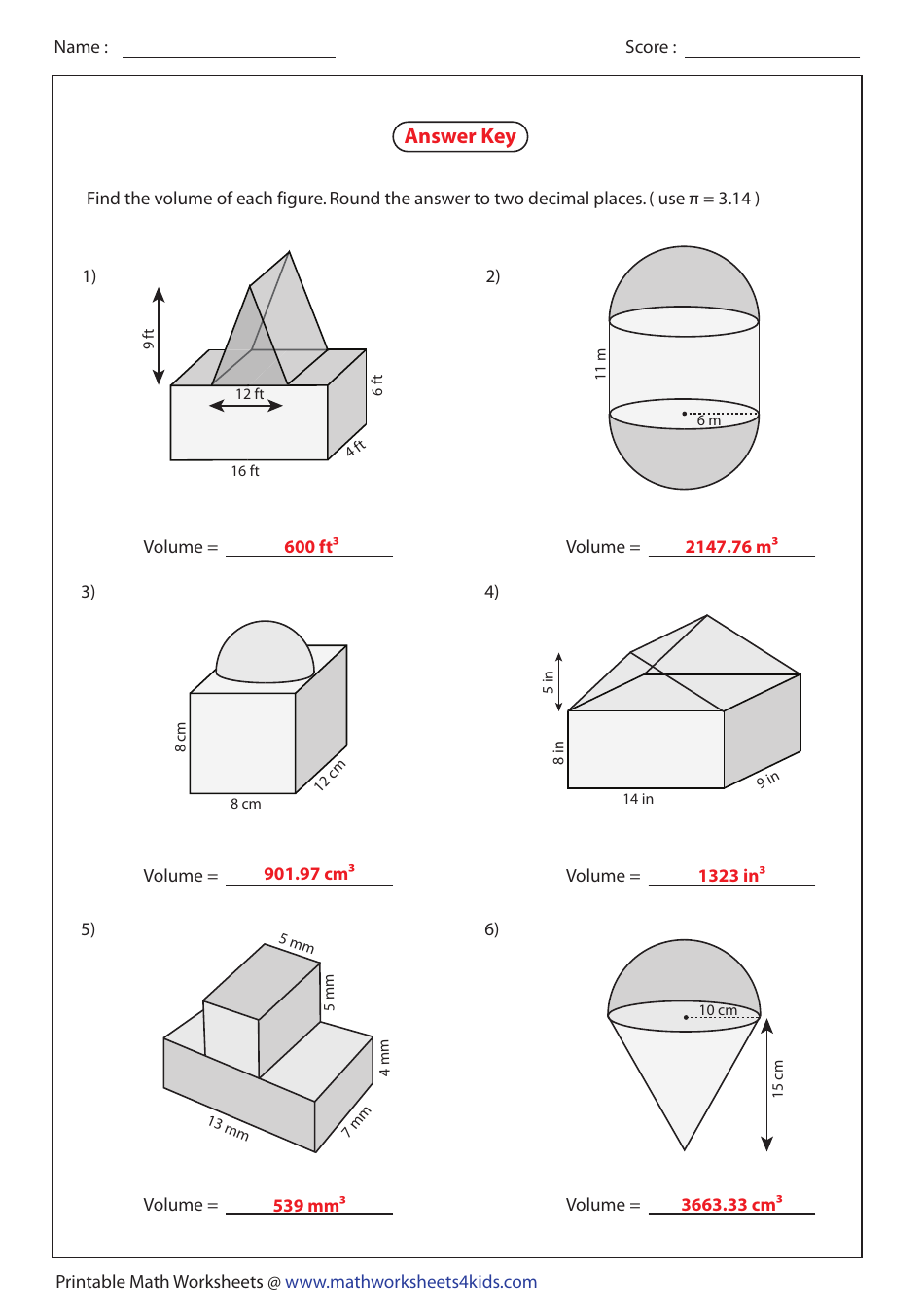 Volume - Compound Shapes Worksheet With Answers - Pyramid Download ...