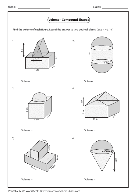 Volume - Compound Shapes Worksheet With Answers - Pyramid