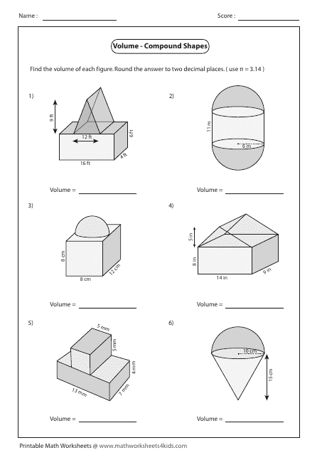 volume compound shapes worksheet with answers download printable pdf templateroller