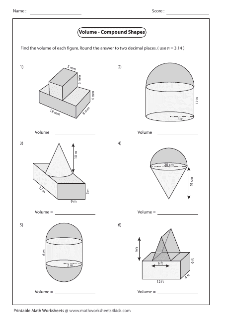 volume compound shapes worksheet with answers download