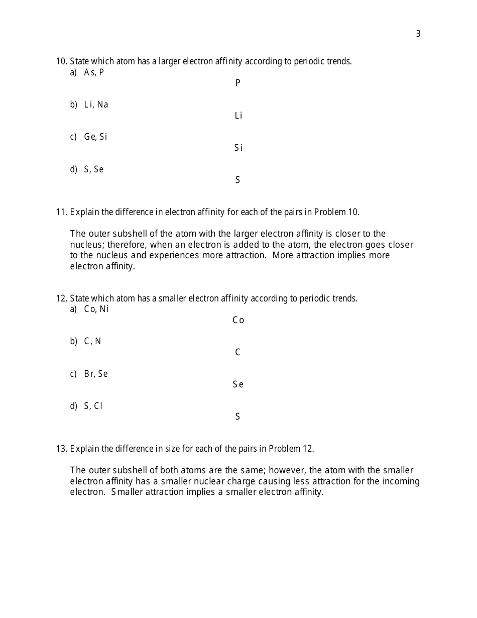 Periodic Properties Worksheet With Answers Key, Page 3