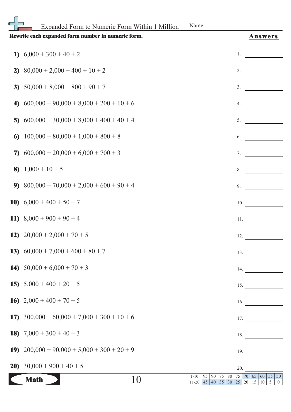 expanded form to numeric form within 1 million worksheet with answers download printable pdf templateroller