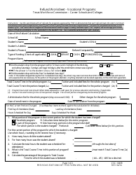 Form CSC-1040R Refund Worksheet - Vocational Programs - Texas
