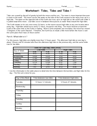 Worksheet: Tides, Tides and Tides - Mrs. Holland, Pleasant Valley High School