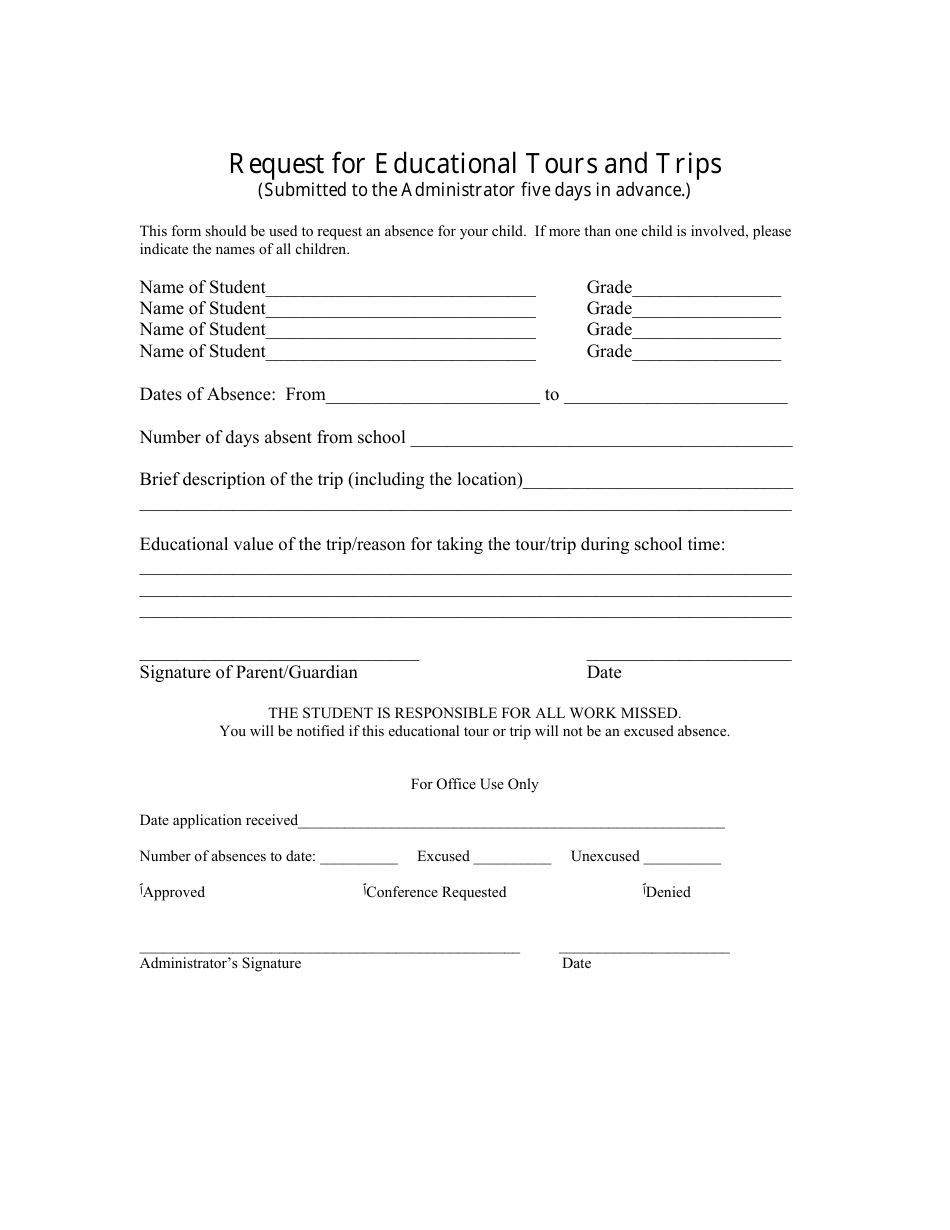 Educational Tours and TRiPS Request Template - Preview Image