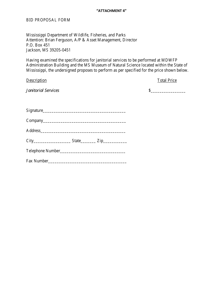 Attachment 4 Bid Proposal Form - Mississippi, Page 1