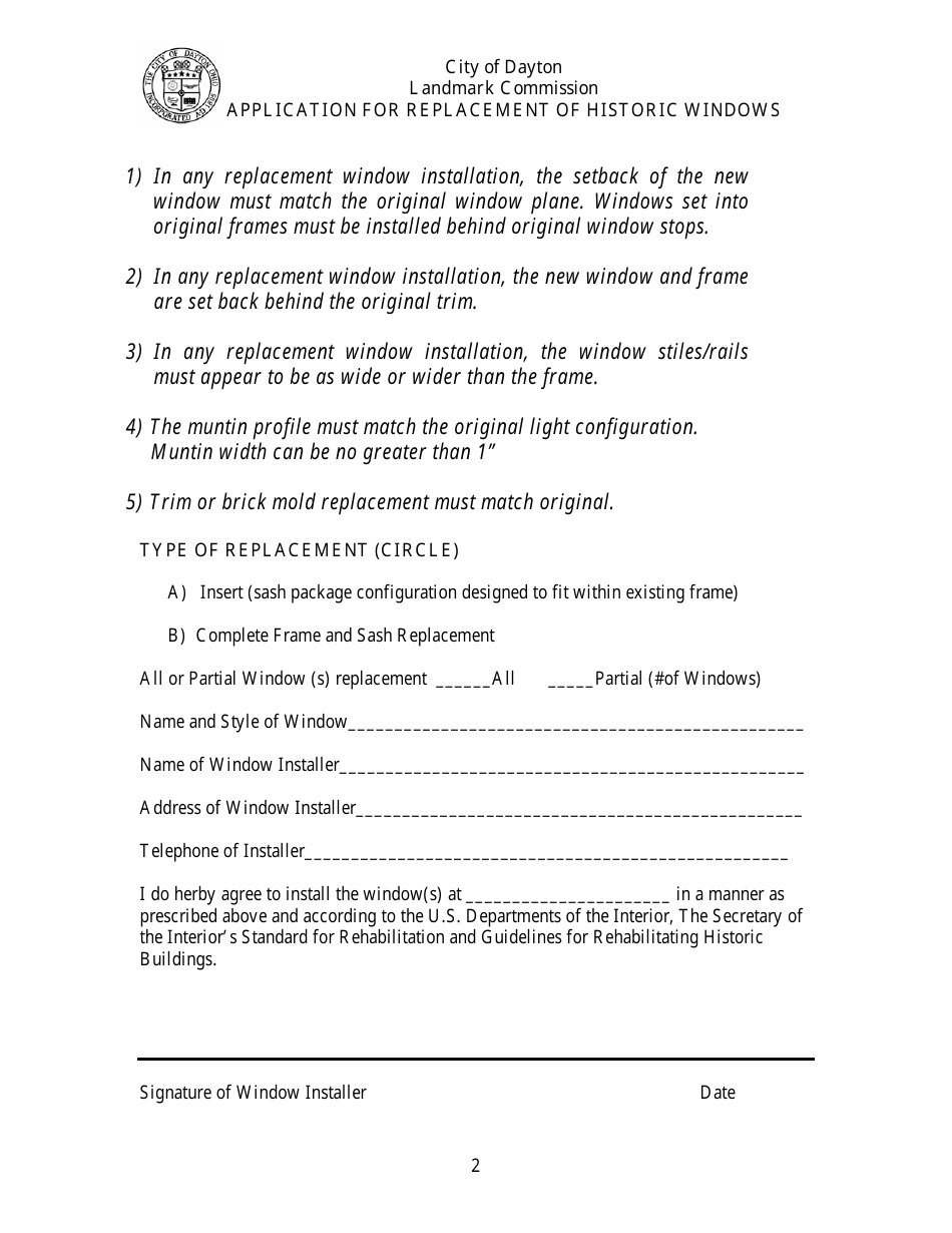 Application for Replacement of Historic Windows - City of Dayton, Ohio, Page 2