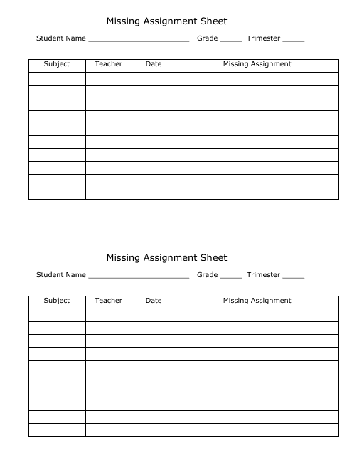 missing assignments sheet