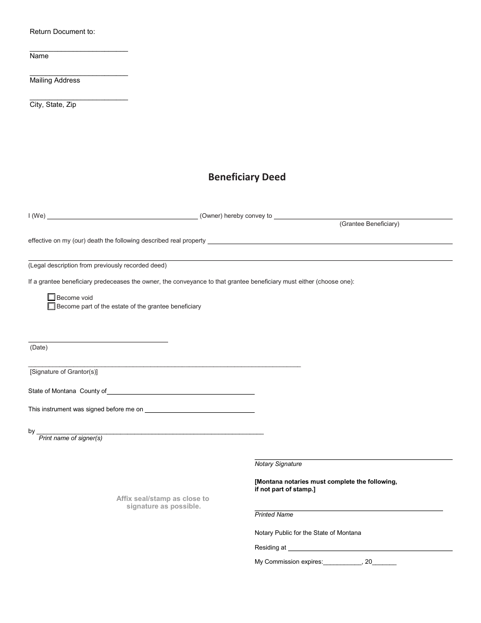 Beneficiary Deed Form - Montana, Page 1