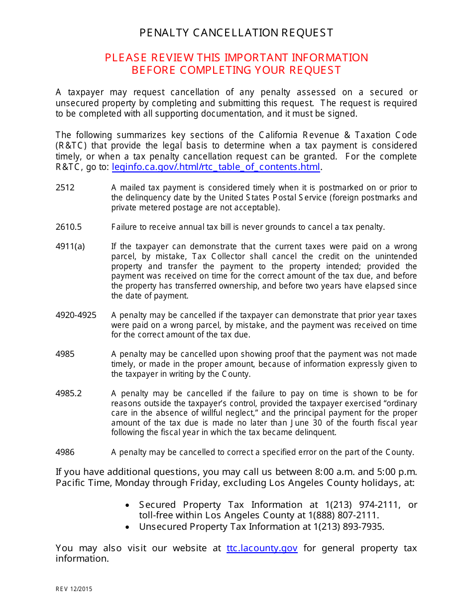 Penalty Cancellation Request - Los Angeles County, California, Page 2