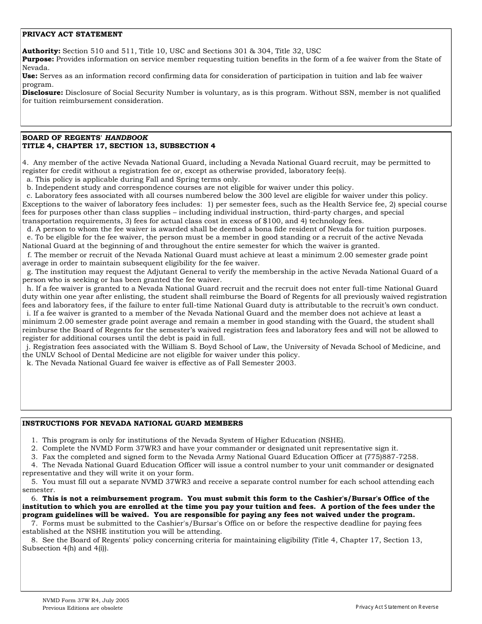 Form 37W R4 Request for Fee Waiver - Carson City, Nevada, Page 3