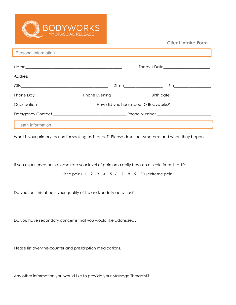 Client Intake Form - Bodyworks Myofascial Release, Page 1
