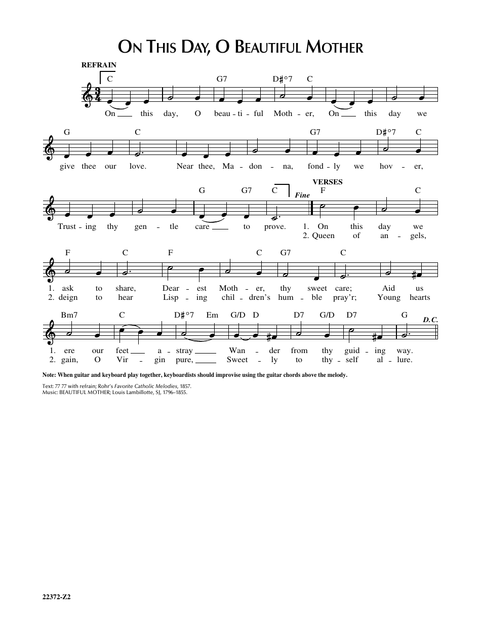 On This Day, O Beautiful Mother Guitar and Keyboard Sheet Music, Page 3