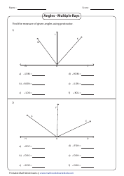Angles - Multiple Rays Worksheet With Answers