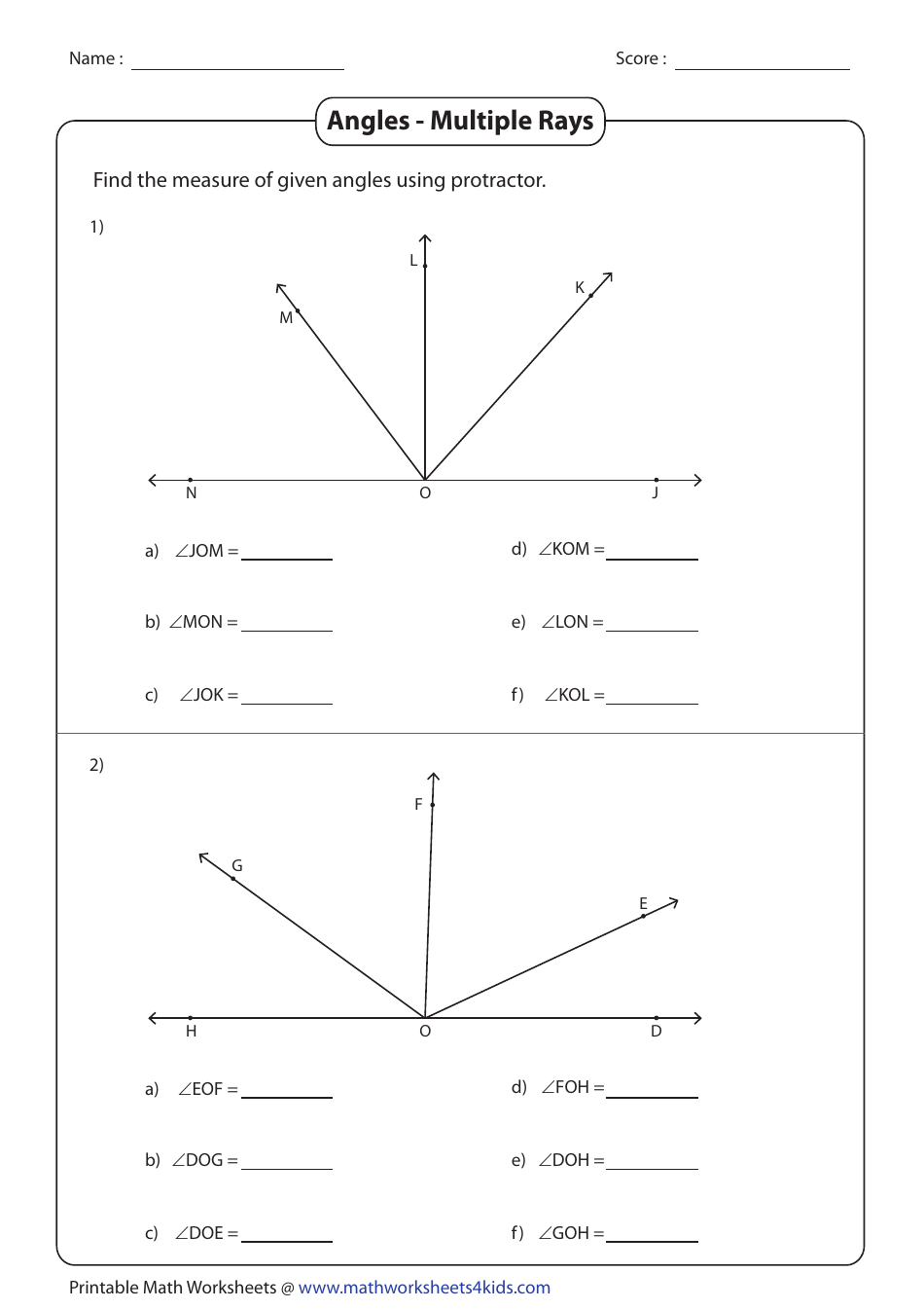 Multiple Rays Worksheet With Answers - Free Printable PDF