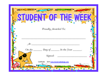 Document preview: Student of the Week Certificate Template - Star