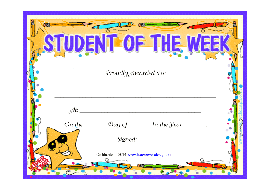 Student of the Week Certificate Template Download Pdf