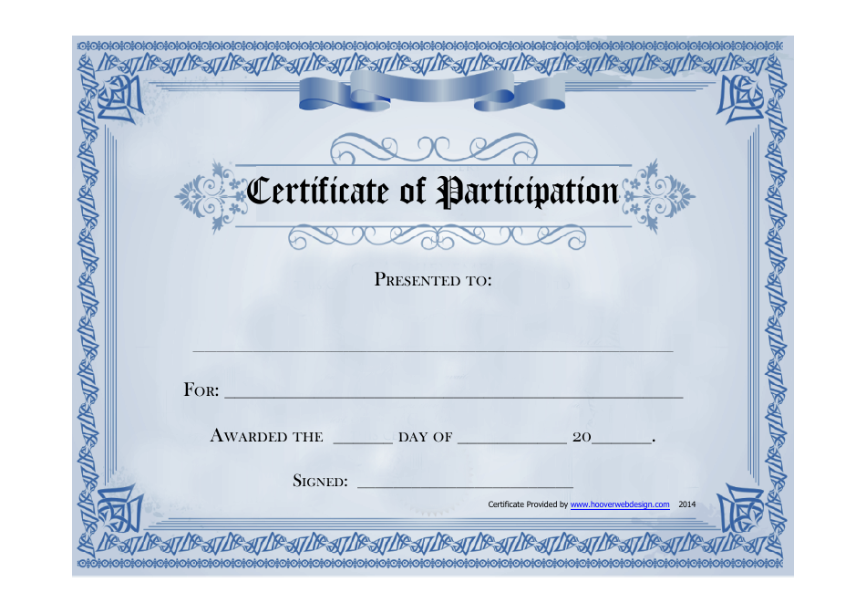 Sample participation certificate template with elegant design and editable fields