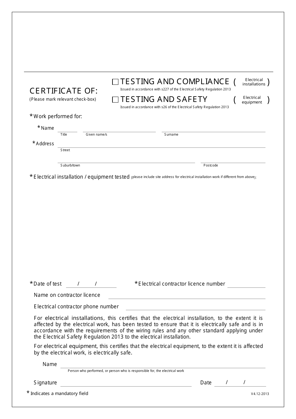 Queensland Australia Certificate of Compliance Download Printable Throughout Certificate Of Compliance Template