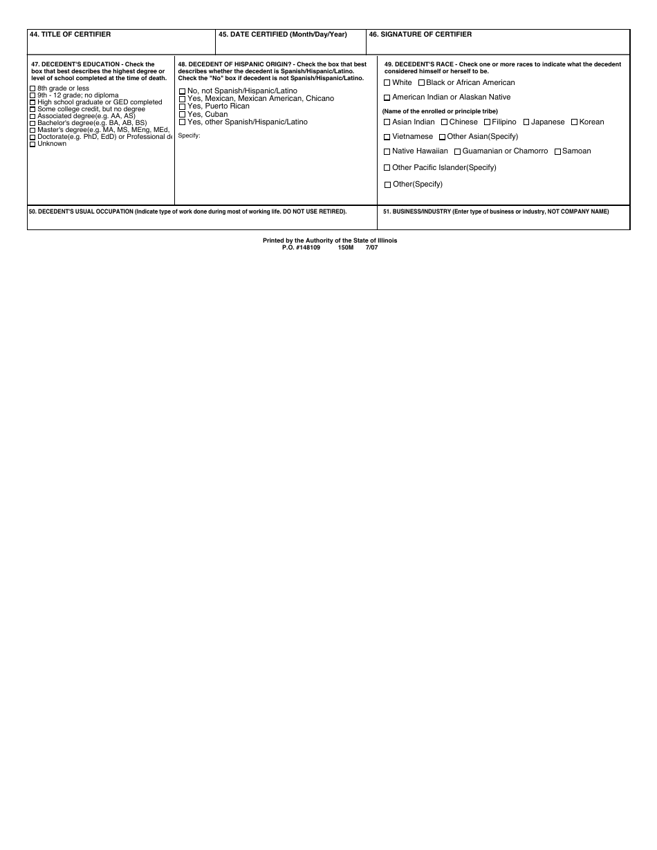 Form VR200 Certificate of Death - Illinois, Page 2