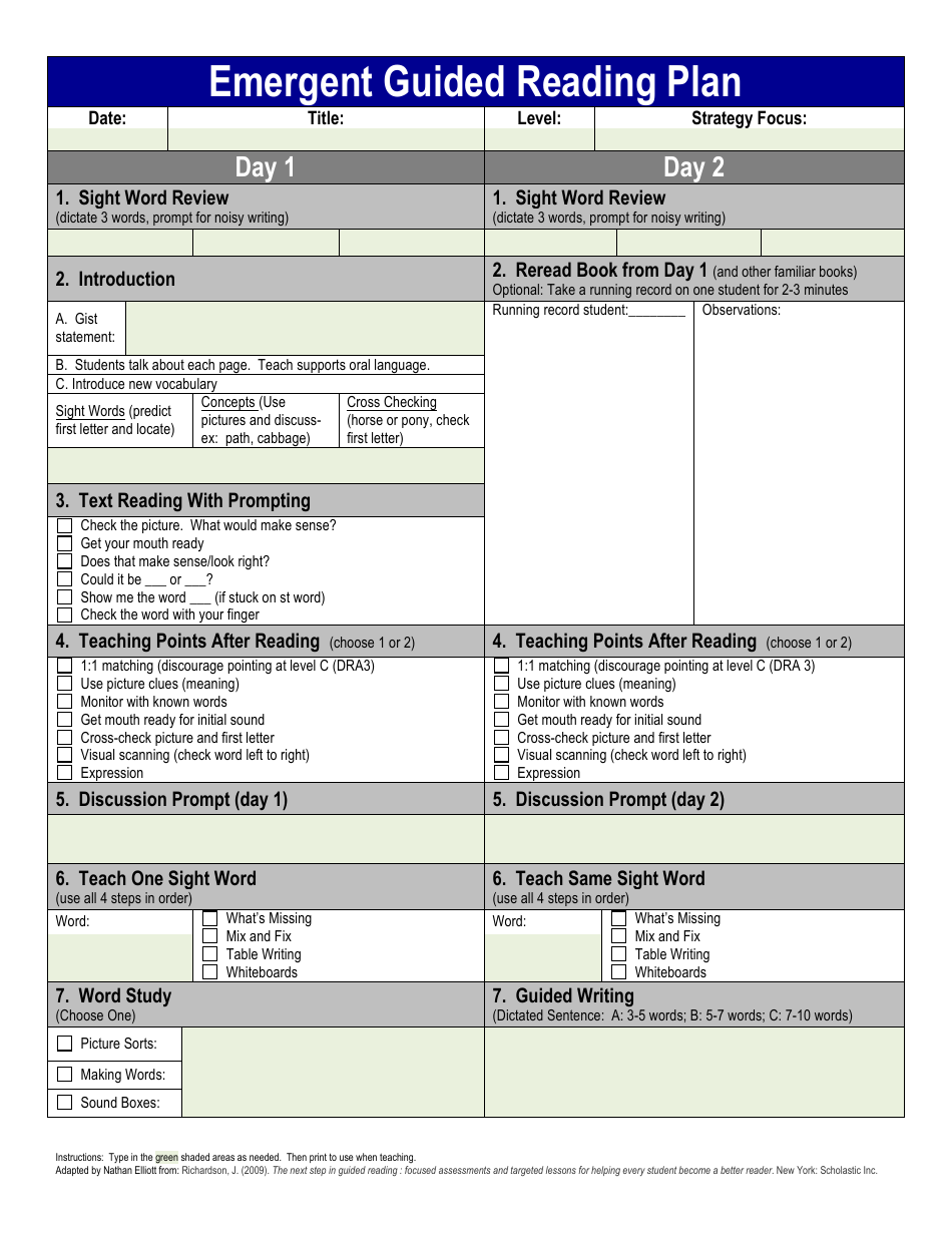 Guided Reading Lesson Plan Templates