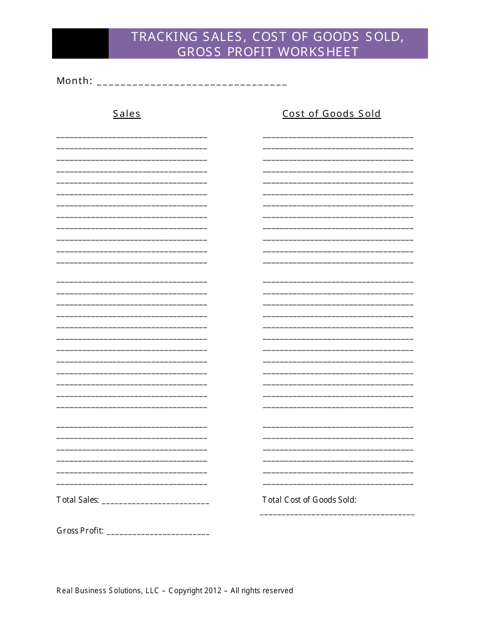 Sales and Cogs Worksheet - Real Business Solutions, Page 1