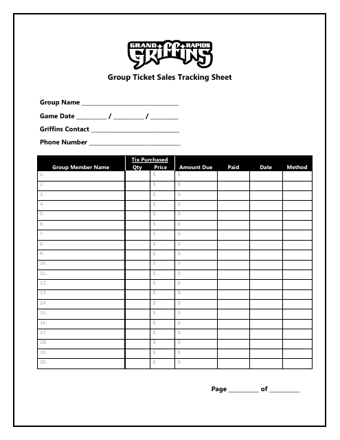 Group Ticket Sales Tracking Sheet Template - Grand Rapids Griffins