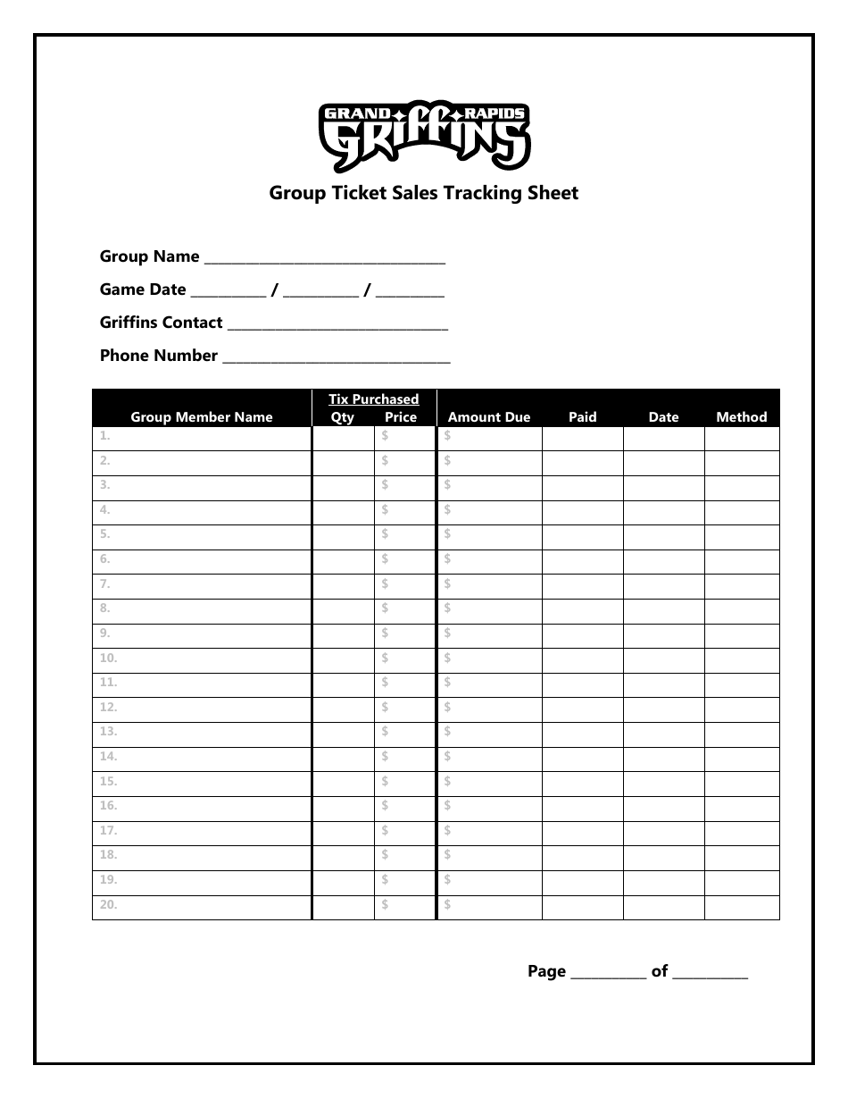 Group Ticket Sales Tracking Sheet Template Grand Rapids Griffins 