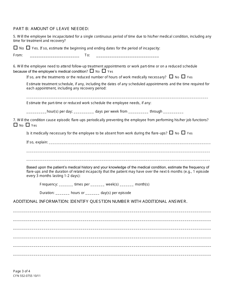 Form CFN552-0755 Certification of Health Care Provider for Employees Serious Health Condition (Family and Medical Leave Act) - Iowa, Page 3