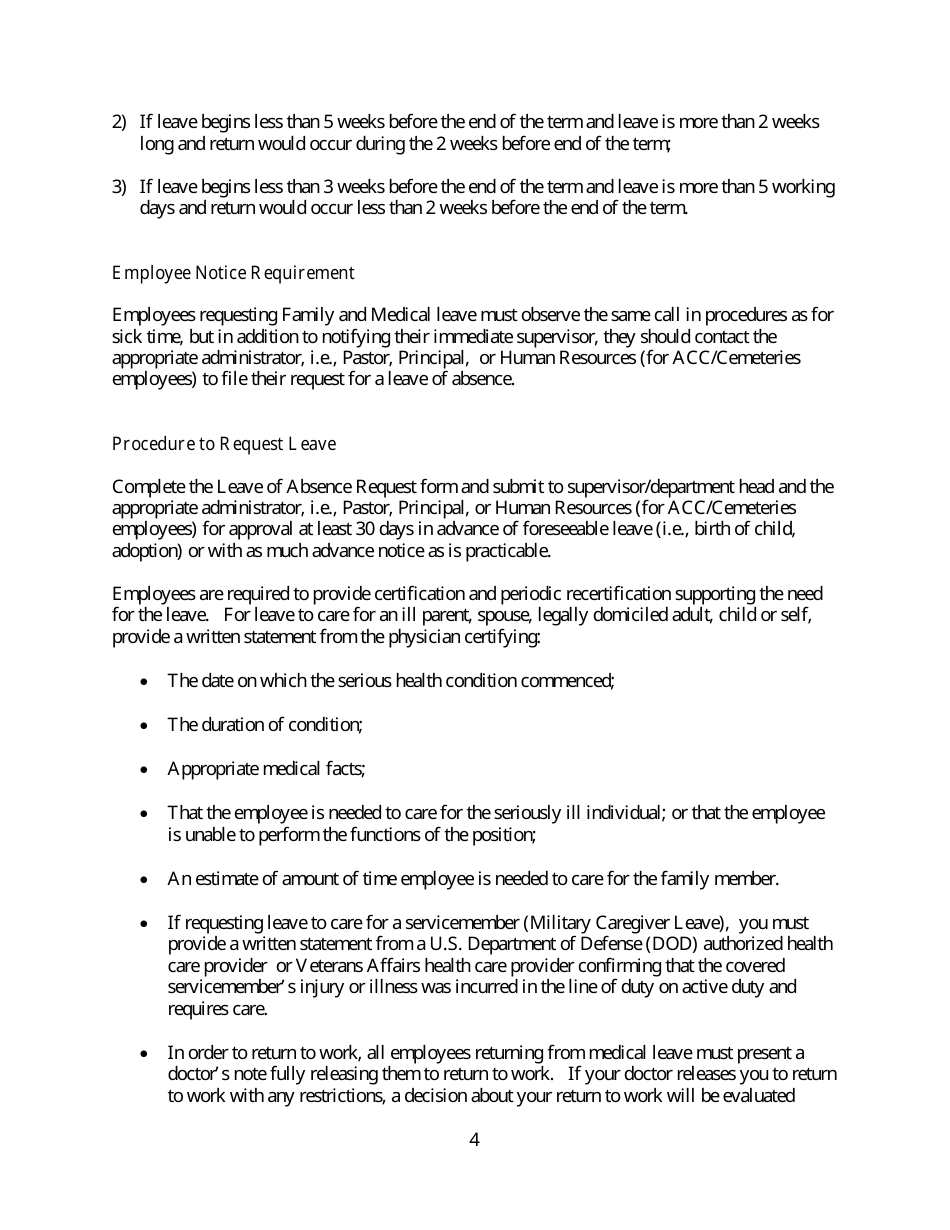 Family and Medical Leave Forms - Archdiocese of Los Angeles - Los Angeles, California, Page 4