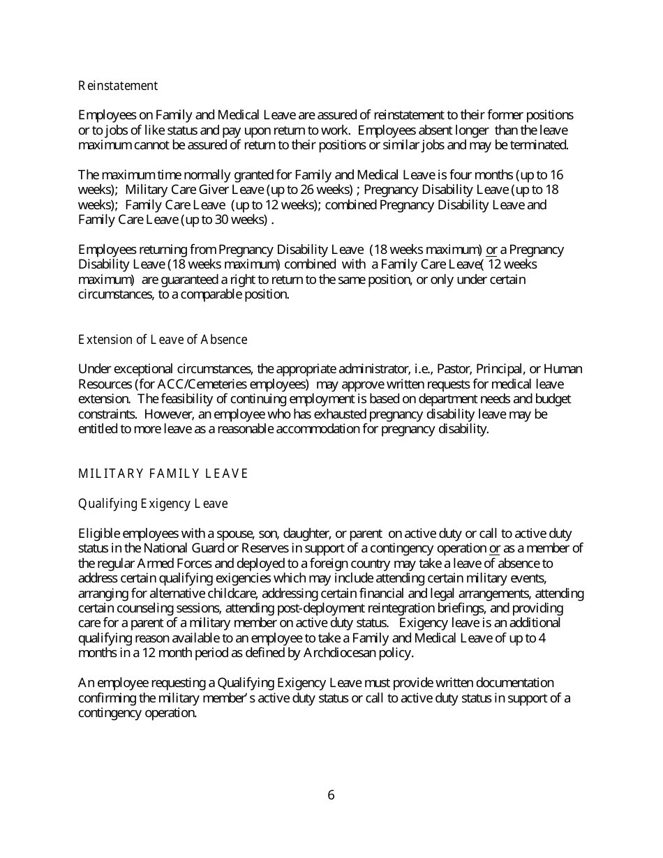 Family and Medical Leave Forms - Archdiocese of Los Angeles - Los Angeles, California, Page 6