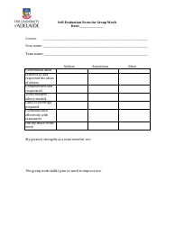 &quot;Self-evaluation Form for Group Work - the University of Adelaide&quot; - Australia