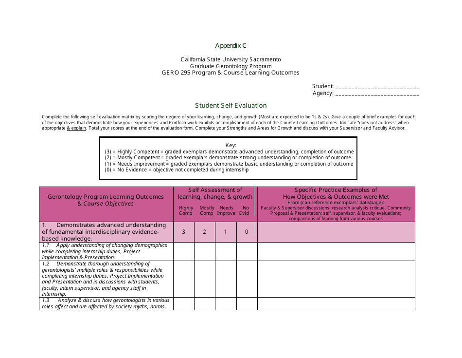 Student Self Evaluation Form - California State University Sacramento, Page 1