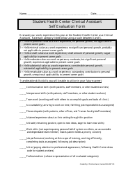 Student Health Center Clerical Assistant Self Evaluation Form