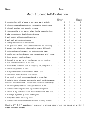 Document preview: Math Student Self-evaluation Form