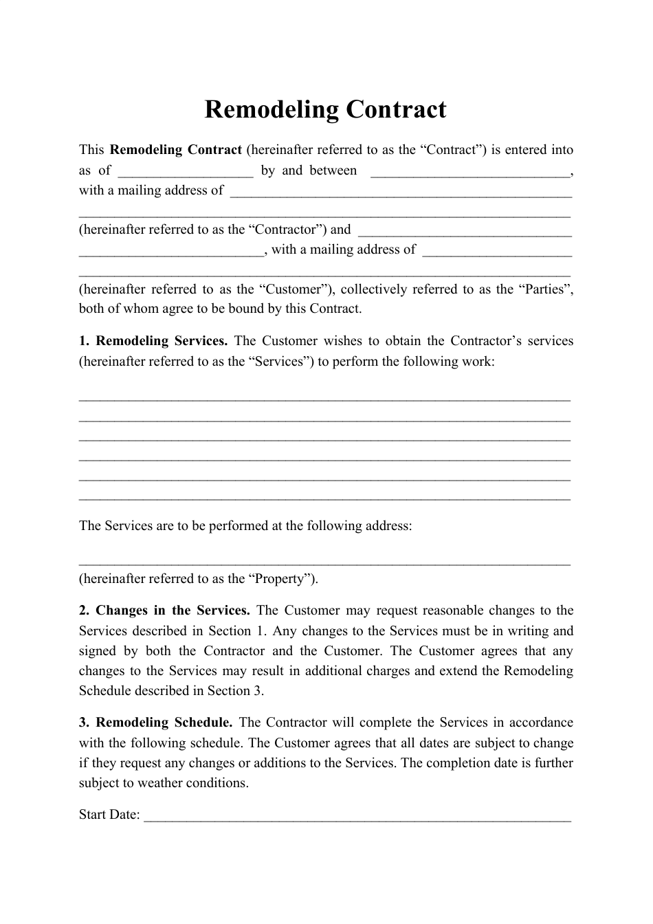 Remodeling Contract Template, Page 1